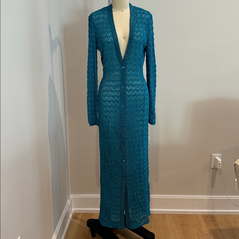 Missoni Blue Metallic Button Down Crochet Coverup